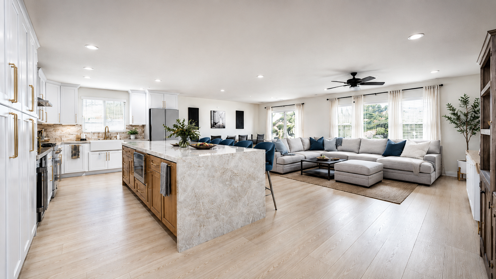 Evening view of a kitchen remodel in the Inland Empire