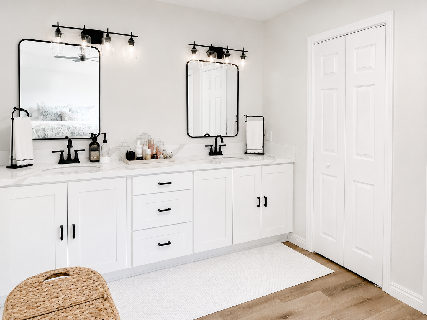 Inland Empire bathroom remodel with a stone soaking tub, warm neutral tile and floor-to-ceiling window
